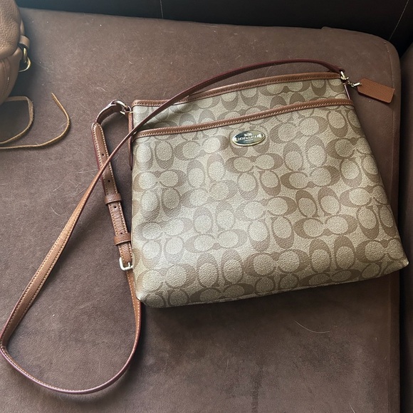 Coach Handbags - Coach Tan and Brown Signature Crossbody Bag